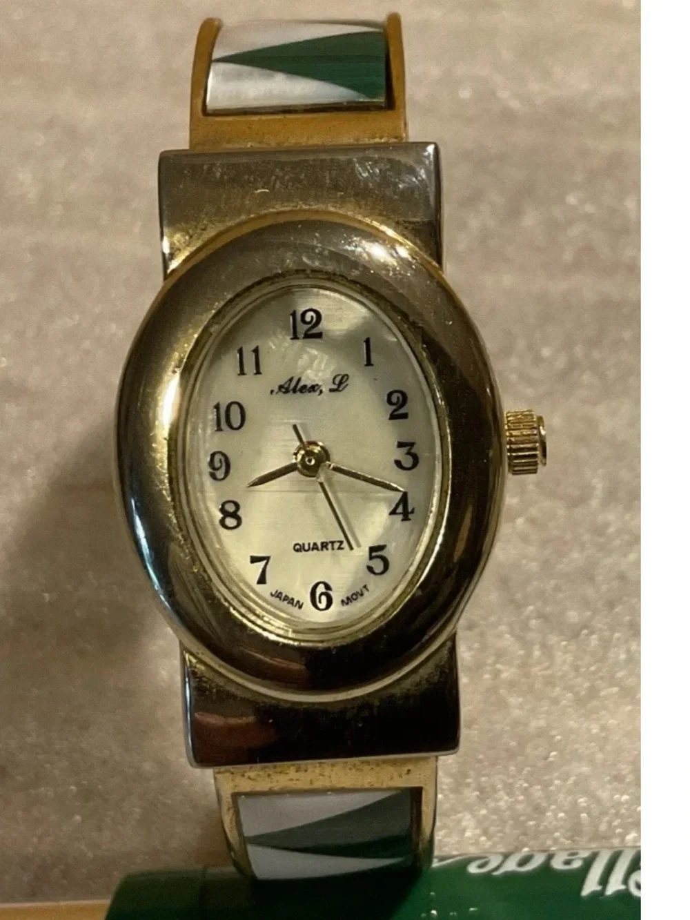 Vintage Alex L Womens Quartz Watch Enamel/Gold Clasp Band EUC Needs Battery